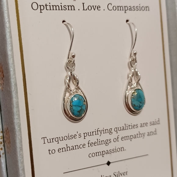 SHIVAM STERLING SILVER TURQUOISE TEARDROP EARRINGSAPPROXIMATELY 1 INCH LONG - Picture 4 of 8